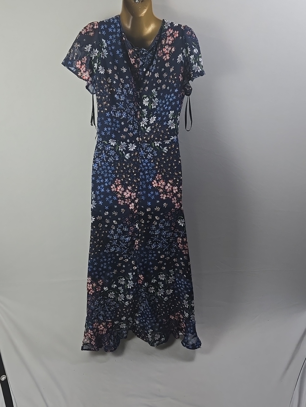 Kensie Women's Blue Floral Ruffle Midi Dress Sz 13 V-Neck Whimsical Fairy Boho - Picture 4 of 10